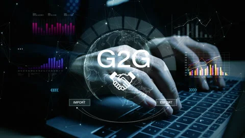Hands typing on keyboard with G2G digital trade concept, global import Stock-Footage 330983124