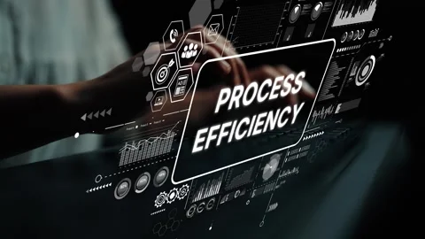 Hands Typing on Keyboard with Graphic Interface Displaying Process Efficiency Stock Footage 310745901