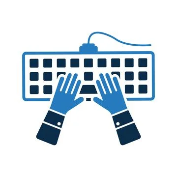 Hands typing, keyboard, notebook icon. Stock Illustration