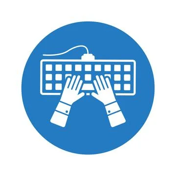 Hands typing, keyboard, notebook icon. Stock Illustration