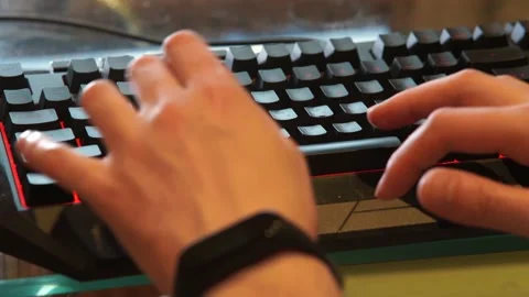Hands typing of the keyboard with RGB backlight Stock Footage 158074756