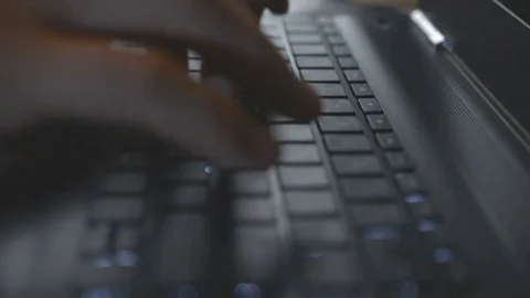 Hands typing on keyboard. slow motion, Shadow Stock Footage 81729514