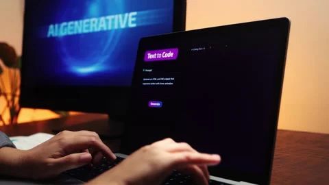 Hands typing on keyboard using AI chatbot assistant for software programming Stock Footage 315332965