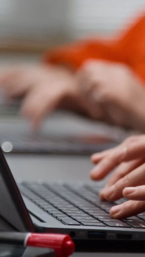 Hands Typing on Keyboards during Programming Class Vertical Stock Footage 329003041