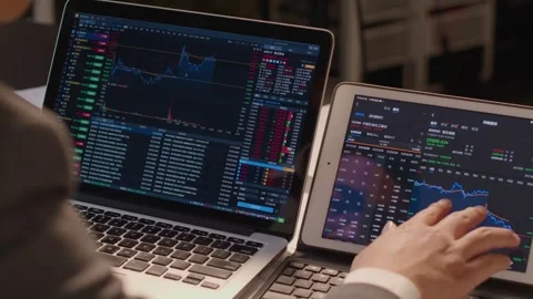 Hands Typing on Laptop Analyzing Financial Charts in Office 動画素材 336551615
