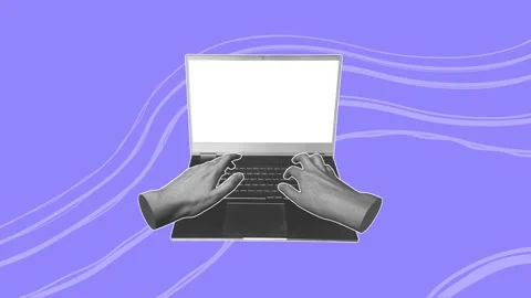 Hands typing on a laptop with blank screen in a loop animation. Stock Footage 342322421