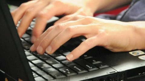 Hands Typing on Laptop Computer Close Up Stock Footage