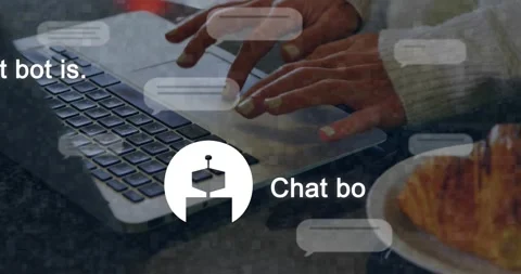 Hands typing on laptop initiating chat UI for tech help, chatbot replying and Stock Footage 334036492