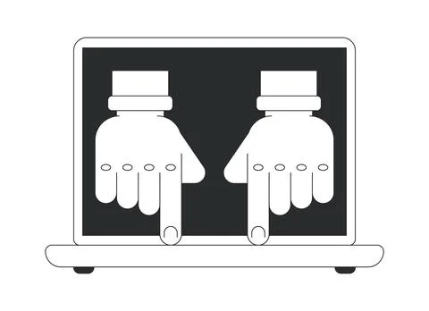 Hands typing on laptop keyboard 2D line object Illustrazione stock