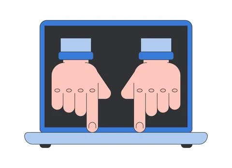 Hands typing on laptop keyboard 2D cartoon object Illustrazione stock