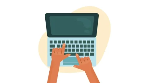 Hands typing on laptop keyboard, close-up overhead view, motion graphic ani.. Stock Footage 334090716