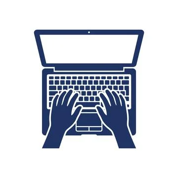 Hands typing on laptop keyboard overhead view for office and technology con.. Stock Illustration