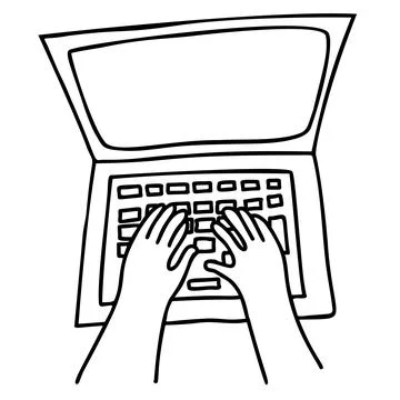 Hands typing on laptop keyboard. Vector illustration in doodle style. Stock Illustration