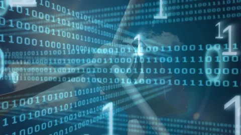 Hands typing laptop keys, presses starting binary overlay growing, digits Stock Footage 332746858