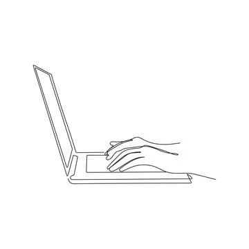 Hands typing on laptop. One line art. Stock Illustration