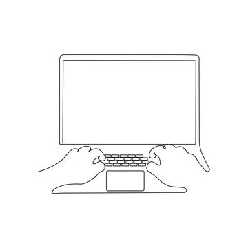 Hands typing on laptop. One line vector art. Illustrazione stock