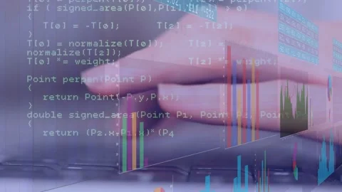 Hands typing on laptop pressing first key and initiating code charts blending Stock Footage 333965828