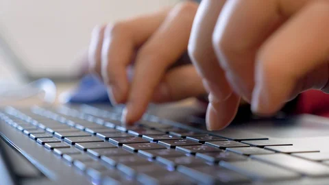 Hands typing on a modern trendy keyboard. Online concept. Work from home. Close Stock Footage 127868479