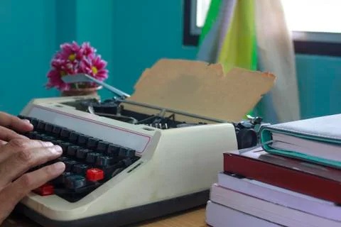 Hands typing on old typewriter Stock Photos