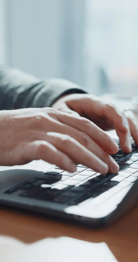 Hands, typing or person in office with laptop, online networking or schedule Stock Footage 320098308