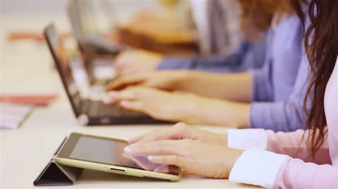 Hands typing on tablet computer Stock Footage 32818455
