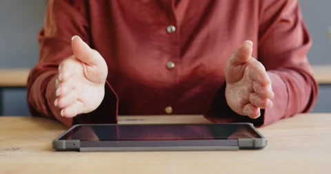 Hands typing on tablet at office desk, focusing on digital communication Stock Footage 346220133