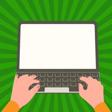 Hands typing text with keyboard. Laptop screen contains important information Stock Illustration