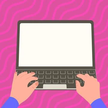 Hands typing text with keyboard. Laptop screen contains important information 스톡 일러스트
