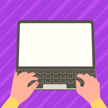 Hands typing text with keyboard. Laptop screen contains important information Stockillustratie