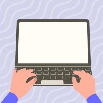 Hands typing text with keyboard. Laptop screen contains important information 스톡 일러스트