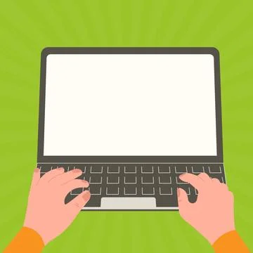 Hands typing text with keyboard. Laptop screen contains important information 스톡 일러스트