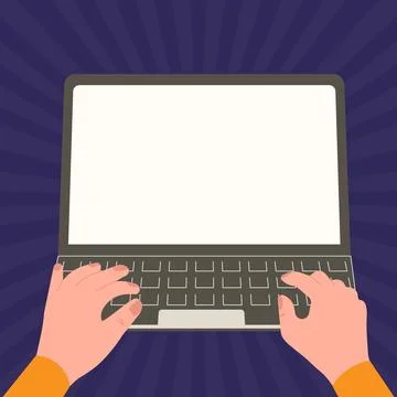 Hands typing text with keyboard. Laptop screen contains important information 스톡 일러스트