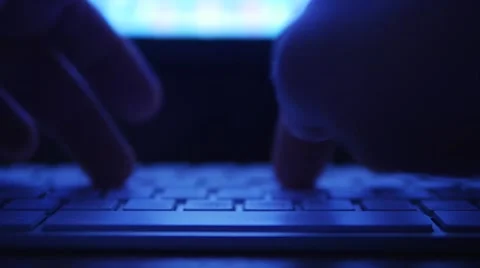Hands typing text on the keyboard. Night theme Stock Footage 49329342