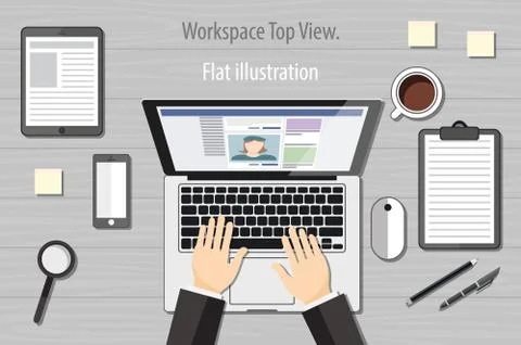Hands typing text on the laptop keyboard and using social networks for comm.. Illustrazione stock