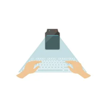 Hands typing with virtual keyboard, future technology concept, top view vector Stock Illustration