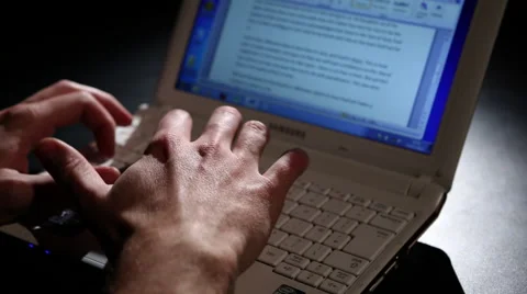 Hands typing white laptop jib 1 Stock Footage 47487495