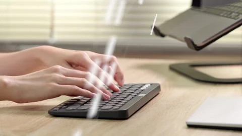 Hands typing on wireless keyboard at home office. Stock Footage 316657077