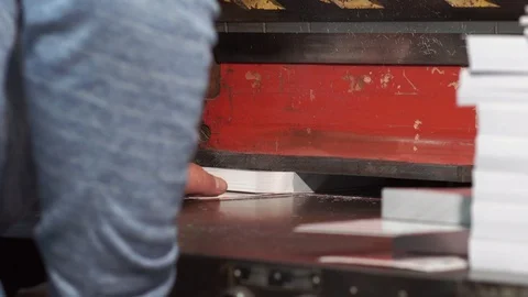 The Hands Of A Typography Worker Remove The Trim Stock Footage 106929359