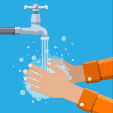 Hands under falling water out of tap. Ilustración de archivo
