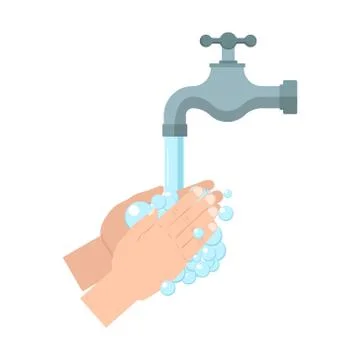 Hands under falling water out of tap. vector illustration. Isoalted. Stock Illustration
