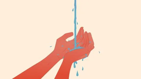 Hands under running water, represents hygiene, pollution and lack of water Stock Illustration