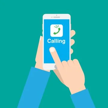 Hands use call application on phone with isolated background vector Illustrazione stock