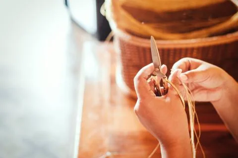 Hands use scissors cut the rope Stock Photos