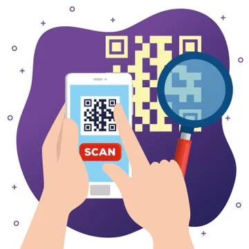 Hands user scan qr code with smartphone 库存插图