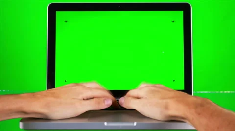 Hands Uses Laptop With Green Screen Stock Footage 49403407