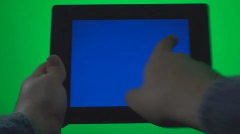 Hands Using A Blue Screen Tablet PC On A Green Screen, Chroma, Key, Technology Stock-Footage 38688702