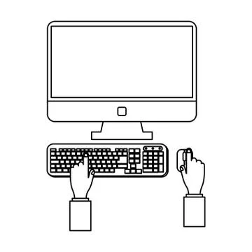 Hands using computer in black and white Stock Illustration