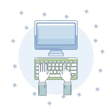 Hands using computer Stock Illustration