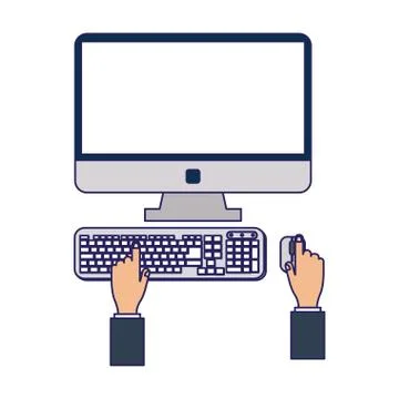 Hands using computer Stock Illustration