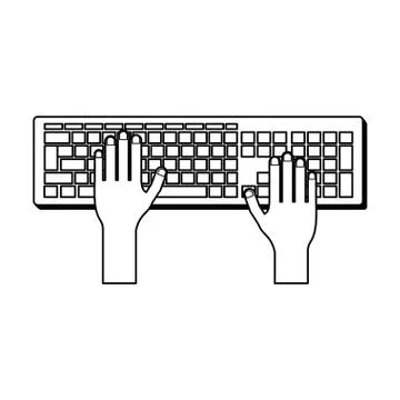 Hands using computer keyboard in black and white Stock Illustration